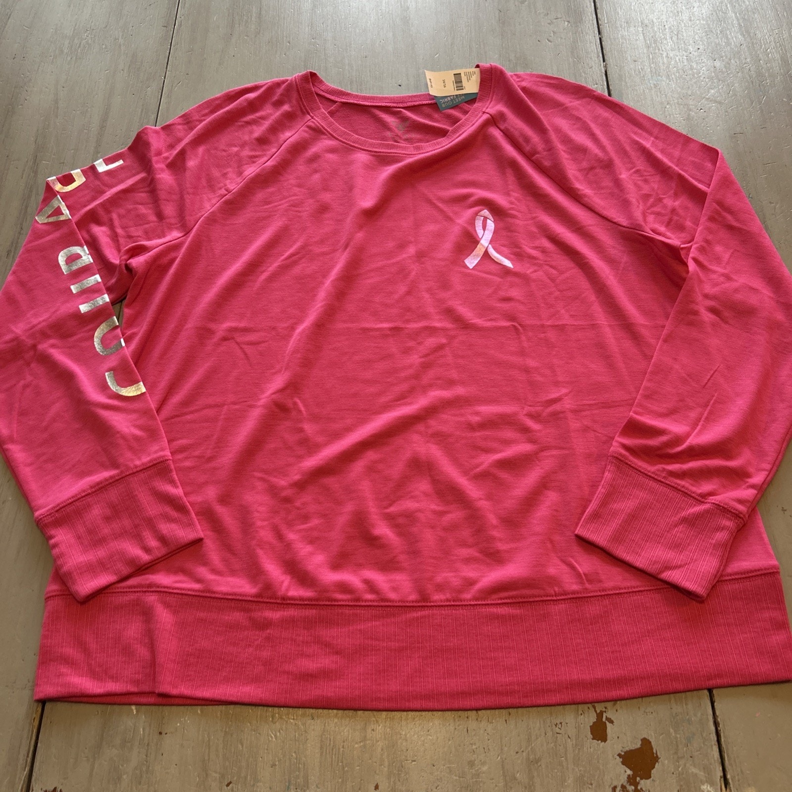 Nwt Livi Active Pink Silver Breast Cancer Long Sleeve Shirt Courage Spellout Xl
